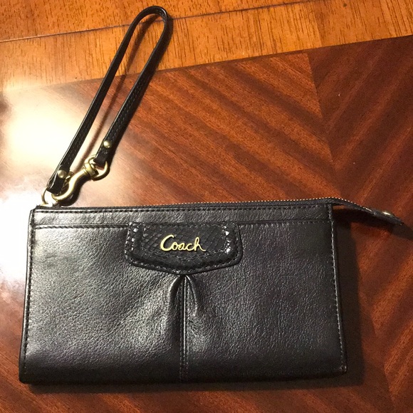 Coach Handbags - Coach black Ashley leather wristlet wallet